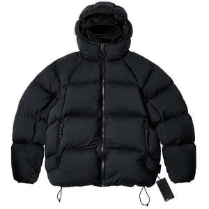 Parka Larga Impermeable de Lona para Hombre con Capucha, Negra, Casual, con Bolsillos Delanteros, Cierre de Cremallera con Logotipo, Forma de Calabaza, de Poliéster - Product Image 2