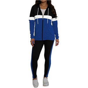 Ensemble deux pièces vintage 100 % coton coupe ample pour femme, manches longues, survêtement zippé avec pantalon de jogging - Product Image 2