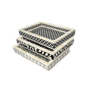 Plateau rond en os incrusté, plateaux naturels, prix compétitif d'Inde, plateau de service en os incrusté pour verres à vin - Product Image 2