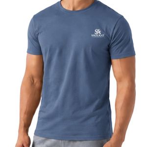 T-shirt classique bleu ardoise pour homme à manches courtes, col rond, décontracté, doux, pour le quotidien, haut basique, vêtement personnalisé, vente en gros - Product Image 3