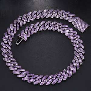 Chaîne cubaine Hip-Hop en argent sterling 925 rhodié avec moissanite violette de 19 mm, design spécial, 3 rangs, collier pour homme, cadeau personnalisé glacé - Product Image 1