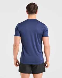 Conjunto de Camiseta y Pantalones Cortos de Punto Azul Sólido para Hombre, Ligero, Transpirable, Informal, de Dos Piezas - Product Image 5
