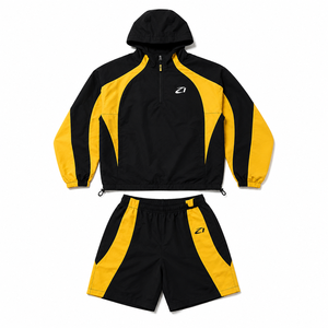 Trendy Custom Yellow Black Men's Windbreaker Short Sets Hooded Windbreaker Shorts Set Men Nylon Men's Shorts Windbreaker Hoodies - Product Image 4