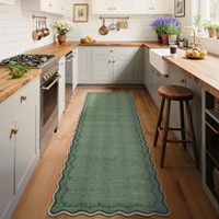 Hallway 2x6 Washable Vintage Kitchen Non Slip Laundry Distressed Dark Green Scalloped Entryway Bedside Runner Rugs