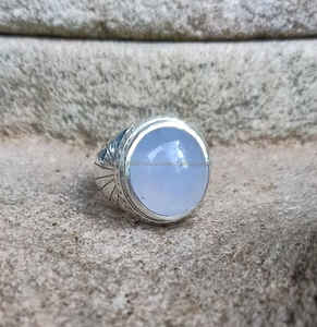 Bague en argent sterling 925 calcédoine, bague en argent faite à la main, bague ovale en pierres précieuses, bague d'anniversaire, bague de promesse - Product Image 1