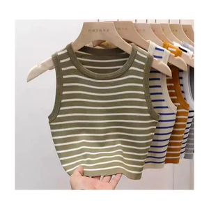 Camisetas sin mangas de verano para mujer, estilo deportivo con rayas, camisolas, tops cortos - Product Image 1