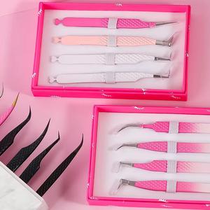 Eyelash Tweezers Set Stainless Steel Precision <b>Tools</b> <b>Pink</b> <b>Box</b> Packaging Smooth Tip For Eyelash Application - Product Image 5