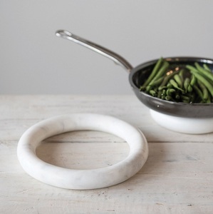 Round white marble <b>stone</b> trivet heat resistant natural <b>stone</b> <b>hot</b> pot pan holder elegant handmade kitchen dining table accessory - Product Image 1