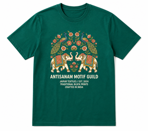 T-shirt vert à manches courtes pour homme ANTISANAM MOTIF GUILD, imprimé floral éléphant, col rond, coupe classique, 100 % coton, style streetwear, confectionné avec soin - Product Image 1