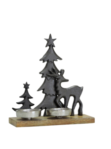 Artesign Porte-bougie double en aluminium nickel noir mat, motif sapin de Noël et renne, durable, moderne, décor de table festif pour les fêtes - Product Image 2