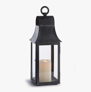 <b>Black</b> Metal Glass <b>Candle</b> <b>Lantern</b> Vintage Pagoda Top Pillar Holder Modern Farmhouse Decorative Tabletop <b>Lantern</b> for Home Decor - Product Image 1