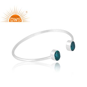 Nuevo diseño de patrón 925 plata esterlina doblete Santamaria aguamarina cuarzo pulsera de piedras preciosas diseño personalizado fabricación de joyas - Product Image 3