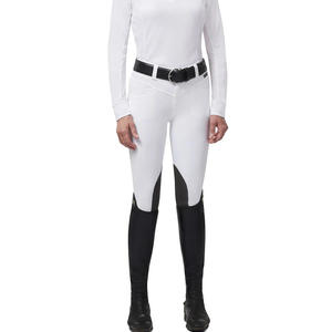 Pantalon d'équitation taille haute pour femme, gris, avec empiècements noirs et poches, en tissu tricoté extensible quadridirectionnel - Product Image 3