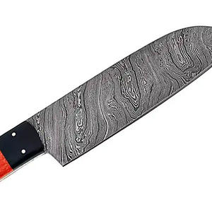 Cuchillo de Cocina de Acero de Damasco Hecho a Mano, Ecológico y Duradero, Mango de Madera Pakka, Funda de Cuero, Uso Profesional en la Cocina - Product Image 5