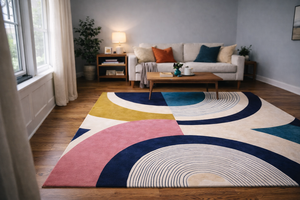 Tapis en laine tufté à la main, style Bauhaus, moderne du milieu du siècle, Memphis, géométrique coloré, abstrait, tapis de salon, tapis sur mesure OEM - Product Image 3