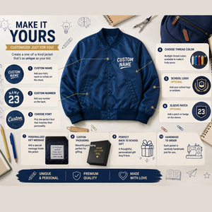 Custom Name Men's Winter Varsity Jacket Wool/Polyester Blend Heated Breathable Windproof Casual Style <b>Covered</b> <b>Button</b> Front - Product Image 5