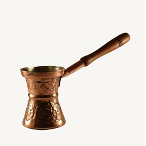 หม้อกาแฟตุรกีทองแดงสีน้ำเงินแบบดั้งเดิมพร้อมด้ามจับไม้สำหรับชงกาแฟ - Product Image 1