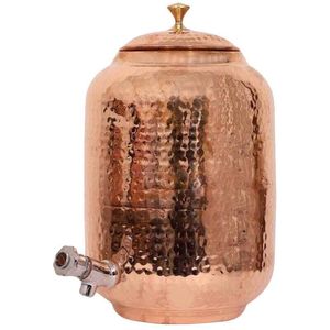 Distributeur d'eau vintage en cuivre martelé avec couvercle, pot de stockage ayurvédique en cuivre fait main pour comptoir de cuisine et décoration intérieure - Product Image 1