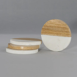 Personalized Marble & Wood <b>Square</b> Coasters Handmade Stone Trivet Set for Bar <b>Table</b>, <b>Kitchen</b> & Home Decor by blossom craft india - Product Image 6