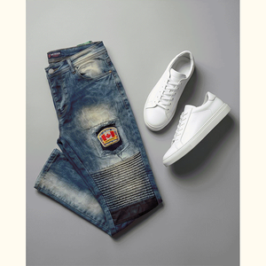กางเกงยีนส์คาร์โก้ทรงปกติสำหรับผู้ชาย แต่งดีเทลขาดๆ แบบมอเตอร์ไซค์ เอวสูง ผ้าฝ้าย กันน้ำ เป็นมิตรกับสิ่งแวดล้อม น้ำหนักเบา - Product Image 3