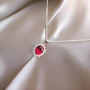 จี้รูปไข่ประดับทับทิมเงินแท้ทรงโอเวลล์ ประดับเพชร CZ รอบเพชร งานแฮนด์เมด เครื่องประดับอัญมณี สำหรับผู้หญิงและเด็ก ขายส่ง - Product Image 4