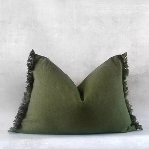Funda de cojín cuadrada verde oliva con borde de flecos, de algodón, hecha a mano, estilo nórdico, decoración para el hogar, funda de almohada E - Product Image 1