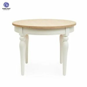 Table à manger ronde en bois d'acacia finition ivoire pour salle à manger - Product Image 4