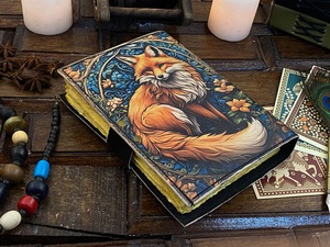 Fox Art Herb Heritage Van Gogh-Stil Leder-Hardcover-Notizbuch Fadenheftung Skizzenbuch Geschenk Gelber Einband Blumendesign 400 Seiten - Product Image 5