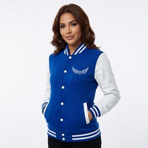 Veste universitaire bleue pour homme avec manches blanches, logo brodé, col rabattu, coupe classique, pour l'automne - Product Image 5