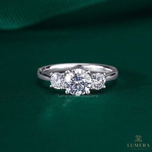 2.55CT Luxury Round Brilliant Cut Lab Grown Diamond Engagement <b>Ring</b> with Round Side Diamonds Three <b>Stone</b> Bridal Wedding <b>Ring</b> - Product Image 1