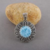 Parure de bijoux vintage en argent sterling 925 et larimar, comprenant collier, boucles d'oreilles, bague et bracelet, avec sertissage clos floral de créateur, pour usage quotidien