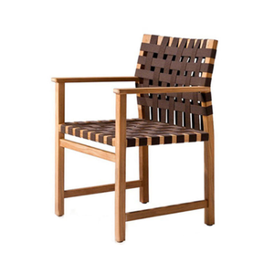 Silla individual Tribu Vis a Vis con estructura de teca natural y tejido de correa Canax marrón, apta para uso en interiores o exteriores. - Product Image 3