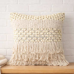 Coussin décoratif texturé en coton, housse de coussin bohème avec motif linéaire en relief 45 × 45 cm, accent décoratif minimaliste - Product Image 4