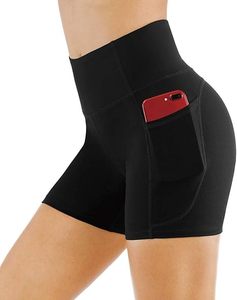 Shorts Deportivos Negros de Cintura Alta con Bolsillos Laterales, de Secado Rápido, Tejido de Spandex, para Mujer, para Fitness y Entrenamiento - Product Image 5