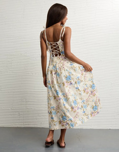 Robe midi moulante en coton pour femme, anti-statique, à motif floral, col en V, décontractée, sexy, taille naturelle, style soirée, respirante - Product Image 2
