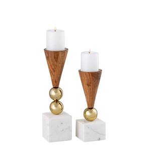 Juego de Portavelas Cónicos de Lujo en Mármol Blanco y Madera, con Base de Metal Dorado en Forma de Bola, Estilo Nórdico Moderno, Centro de Mesa para Bodas y Fiestas - Product Image 1