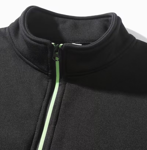 Men's Black Fleece <b>Zip</b>-<b>Up</b> Jacket Neon Green Zipper Front Logo Stand Collar Casual Regular Fit Autumn Wear Breathable 100% Cotton - Product Image 3
