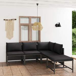 Ensemble de salon de jardin en rotin gris PE (polyéthylène) avec structure en acier thermolaqué, mobilier d'extérieur haut de gamme - Product Image 1