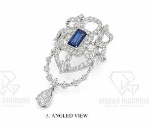 Broche de Plata Azul Real con Corte Esmeralda, Lujoso Colgante de Plata de Ley 925 con Diamantes Pavé, Joyería Fina para Eventos Formales - Product Image 6