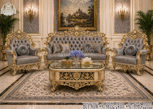 Juego de Sofás de Lujo Estilo Persa con Hojas Doradas Talladas, Muebles de Sala de Estar de 5 Plazas, Sofá Elegante Estilo Castillo, Australia - Product Image 2
