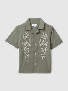 Premium Casual Mens Ivory Cotton Shirt Half Sleeve Floral Embroidery Button <b>Down</b> Resort Shirt - Product Image 5