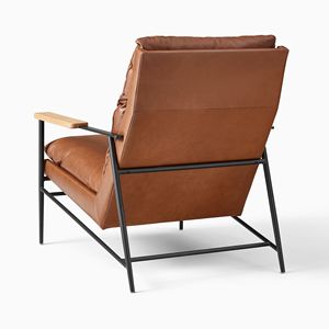 Fauteuil de salon moderne en cuir avec pieds en métal et accoudoirs en bois, dossier solide, design ergonomique pour usage intérieur - Product Image 4