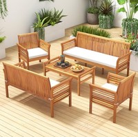 Ensemble de canapés de jardin en teck avec table basse, 6 places, résistant aux intempéries, mobilier de patio contemporain