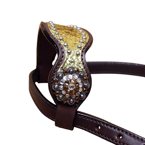 Ensemble de têtière en cuir avec de gros strass scintillants dorés et conchos en strass brillants - Product Image 5