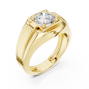 Anillo de Sello de Lujo para Hombre en Oro Amarillo de 10K con Diamante Cultivado en Laboratorio de Corte Brillante Redondo Clásico de 2 Quilates en Oro Rosa, Blanco y Amarillo - Product Image 2