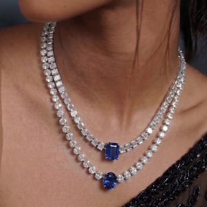 Hermoso Collar de Plata 925 con Moissanita, Corte Radiante, Cristales Ovalados, Moda Femenina - Product Image 3
