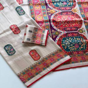 VASTRA COTTAGE Saree de Seda Jacquard Suave con Tejido Zari Integral, Estampado Digital de Pashmina y Blusa de Estilo Elegante - Product Image 6