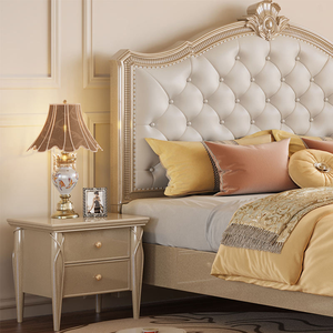 Premium European French <b>Antique</b> Eco-Friendly Upholstered <b>Bed</b> Set Solid Wood Structure Tufted Headboard for Luxury Master Bedroom - Product Image 6