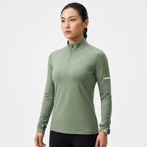 เสื้อเชิ้ตแขนยาวสีเขียวมะกอกสำหรับผู้ชาย คอตั้ง ทรงสลิมฟิต แห้งเร็ว ผลิตจากผ้าโพลีเอสเตอร์ถัก สีพื้น สำหรับเล่นกีฬา - Product Image 6