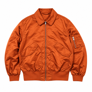 Blouson aviateur en nylon marron pour homme, col rabattu, fermeture éclair, coupe-vent, style décontracté - Product Image 4